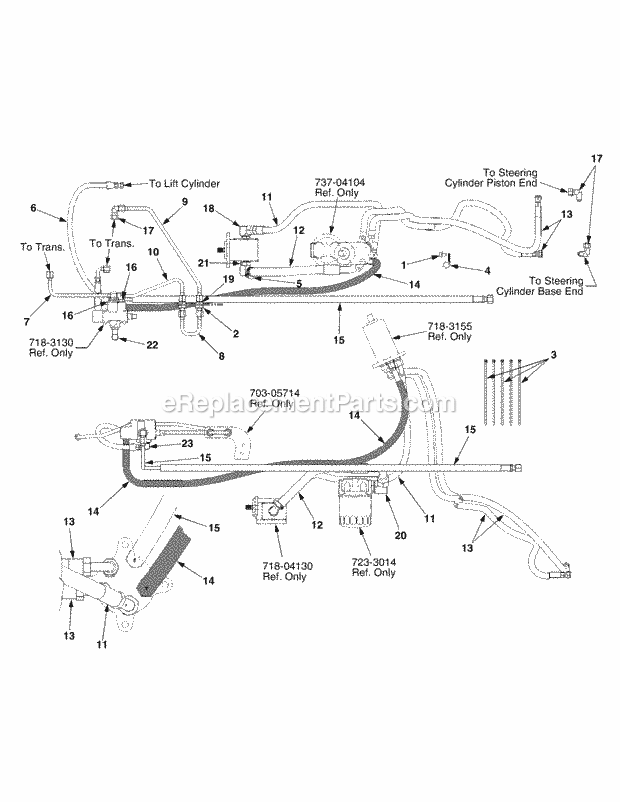 Hydraulics Diagram and Parts List for 5264DE 54AE546-710, 54BE546-710 Cub Cadet Lawn Tractor